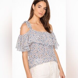 MISA Los Angeles Floral Ruffle Tie Strap Blouse XS Boho Cottagecore Top